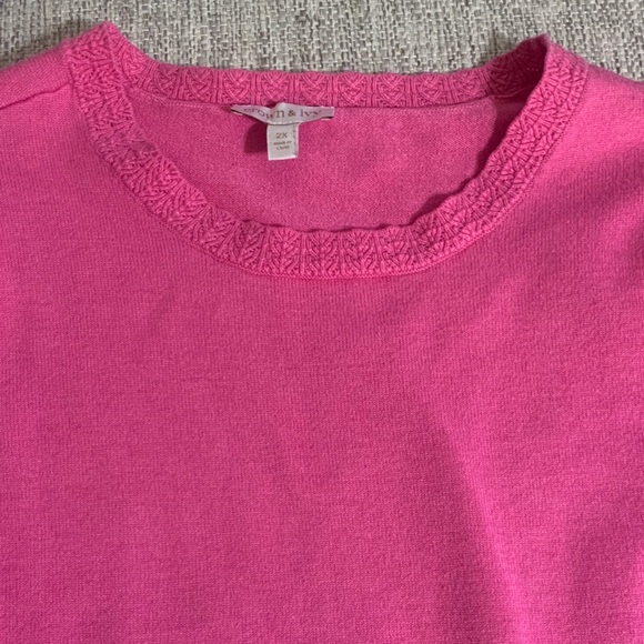 Crown & Ivy Hot Pink Puff Sleeve Sweater Plus 2X – Preppy Feminine Winter Knit - Picture 6 of 16